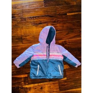 George Puffer Jacket Toddler 3T Purple Teal Excellent Hooded Fleece Lined Zip